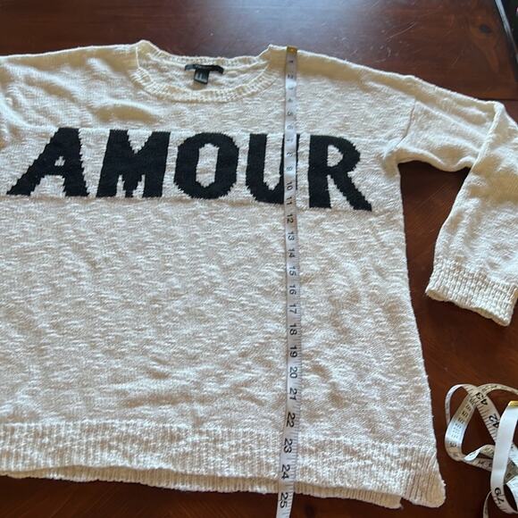 Forever 21 White “AMOUR” Slouchy Knit Sweater Size Medium Comfy - Picture 8 of 8